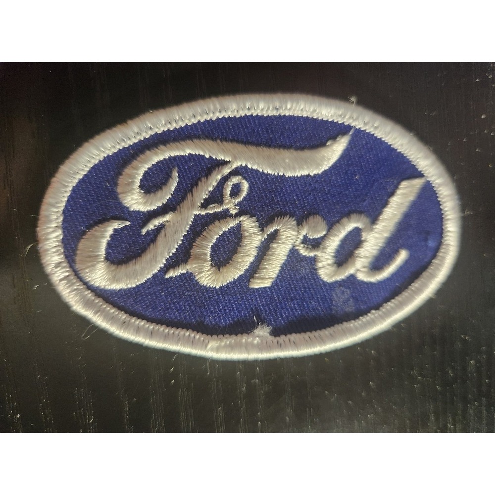 Vintage Ford Patch Script Logo Blue Oval Embroidered Sew-On Automotive Accessory